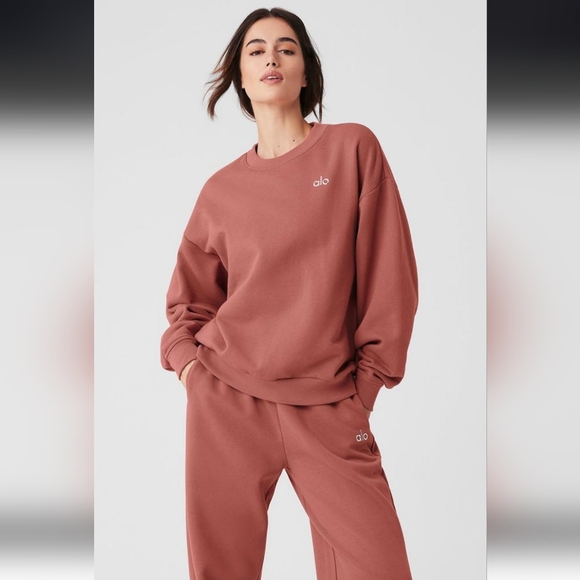 Alo Yoga Accolade Crew Neck Pullover Sweatshirt Soft Terracotta/ M - Picture 7 of 16